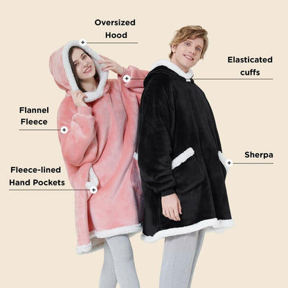 Bedsure Wearable Blanket Sherpa Hoodie Gifts, Sweatshirt, Grey, Standard