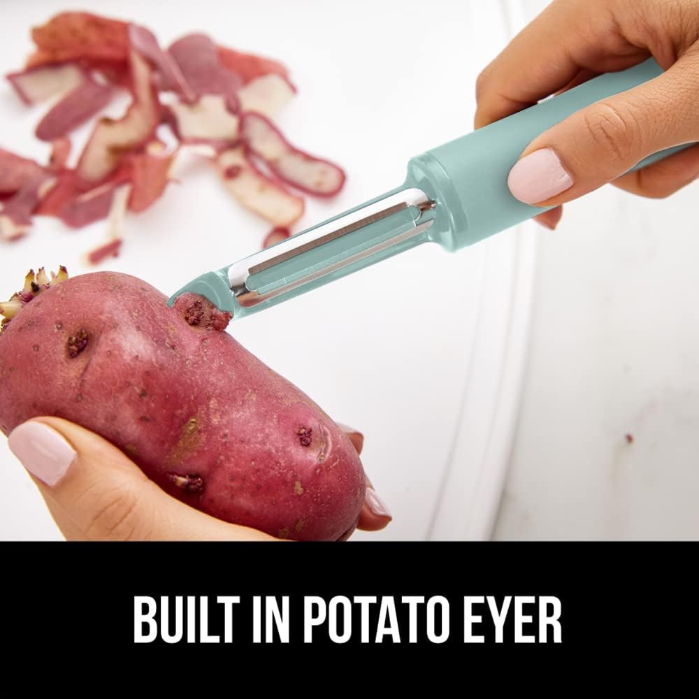 GORILLA GRIP® Patented BPA-Free Vegetable Peeler, Extra Sharp Swivel Stainless Steel Blades with Guard, Comfortable Soft Handle, Easily Peel Carrots or Fruit, Potato Eye Remover, Dishwasher Safe, Mint