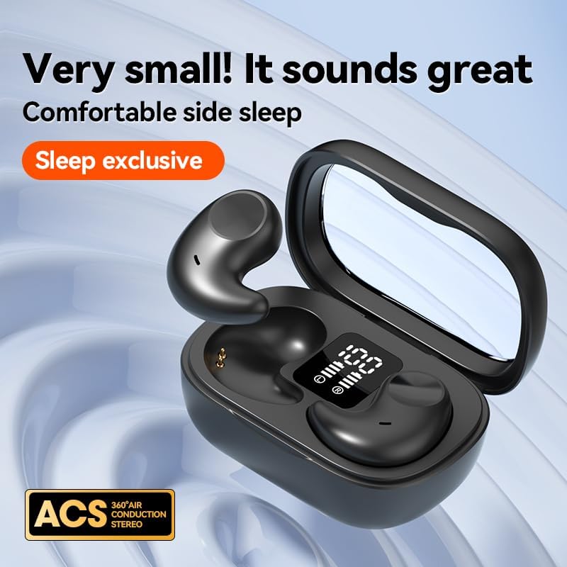 Piluyaa Sleep Earbuds Bluetooth in Ear Light-Weight Headphones, Mini Invisible Earplugs Small Design for Side Sleepers, 58H Playtime with Charging Case, Clear Calls& Noise Block-Black