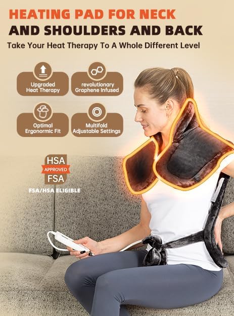 Graphene-Infused Heating Pad for Neck Shoulder and Back,Large Heating Pad for Women Men Dad, Weighted Electric Neck Shoulders Heat Pad for Pain Relief, ETL Certified