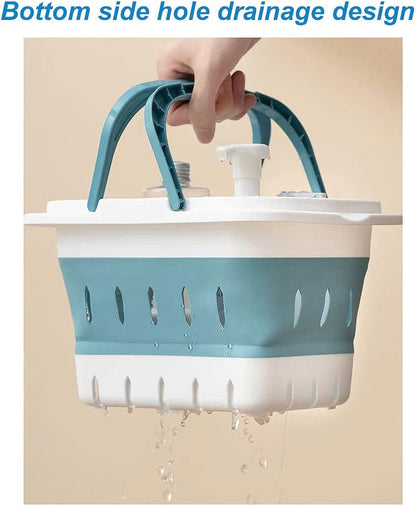 Plastic Caddy for Cleaning Supplies Products, Storage Collapsible Basket with Handles, Box Organizer Bin for Bathroom, Kitchen, College Dorm,Gym (Blue 1 pack)