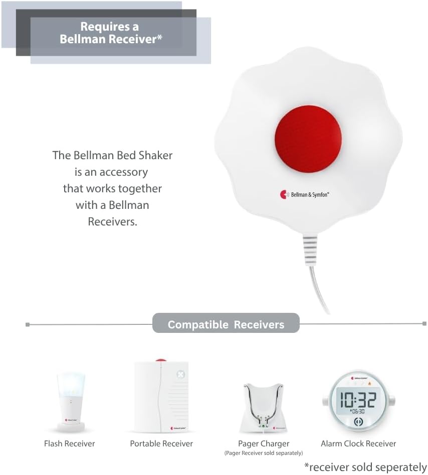Bellman & Symfon Bed Shaker - Vibration Alert for Deaf and Hard of Hearing - Emergency Notification Aid for Seniors and Assisted Living Support - Not a Standalone Product - Bellman Accessory