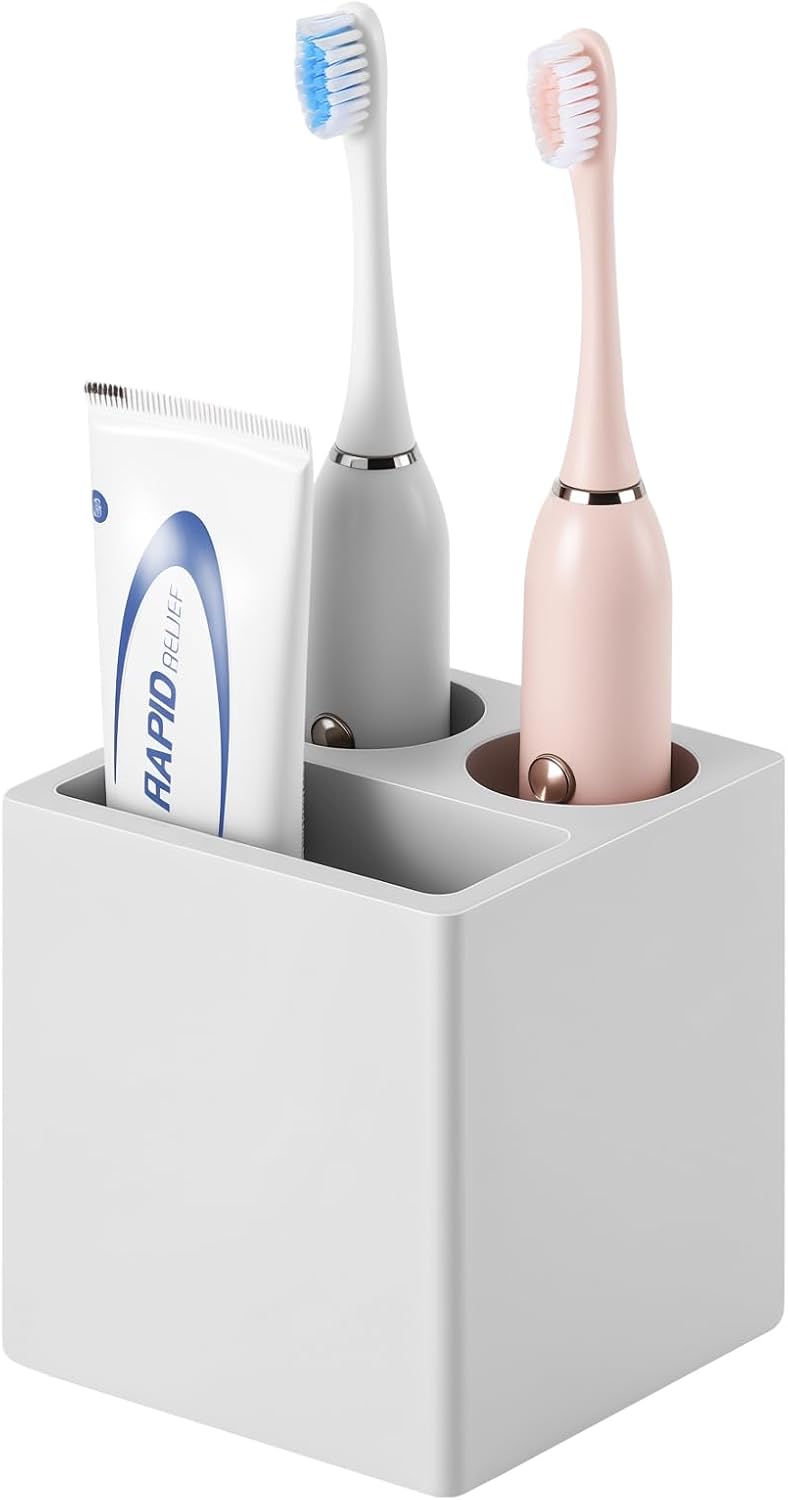 Luxspire Diatomite Toothbrush Holder, 2 Slots, Marble White | Fast Drying, Diatomaceous Earth, Electric Tooth Brush and Toothpaste Organizer, For Bathroom Kitchen Vanity Countertop