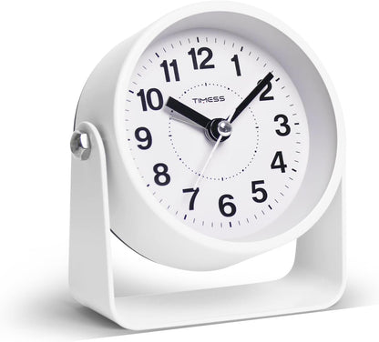 TIMESS Analog Alarm Clock with Snooze & Light, Silent Non-Ticking, White