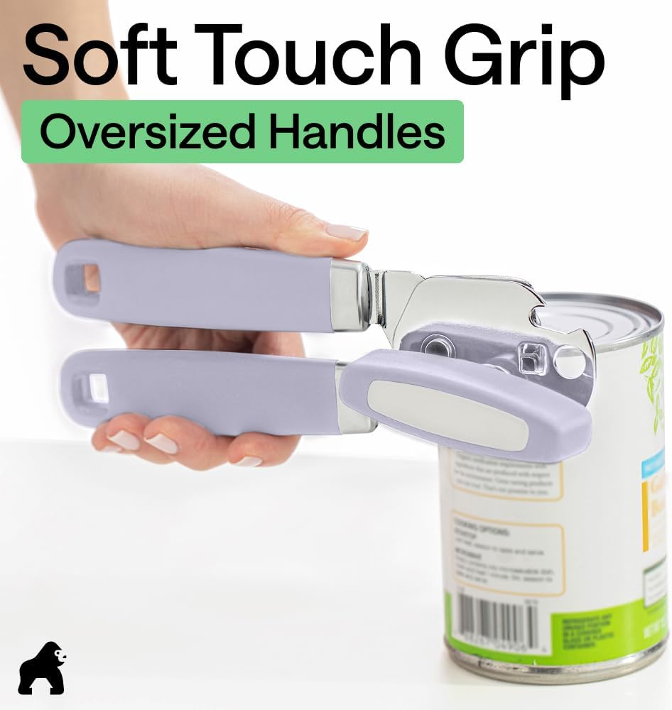 GORILLA GRIP Original Model Stainless Steel Smooth Edge Manual Can Opener and Bottle Openers, US Designed, Comfortable Handle, Oversized Handheld Turn Knob, Multifunctional Kitchen Tool, Gray