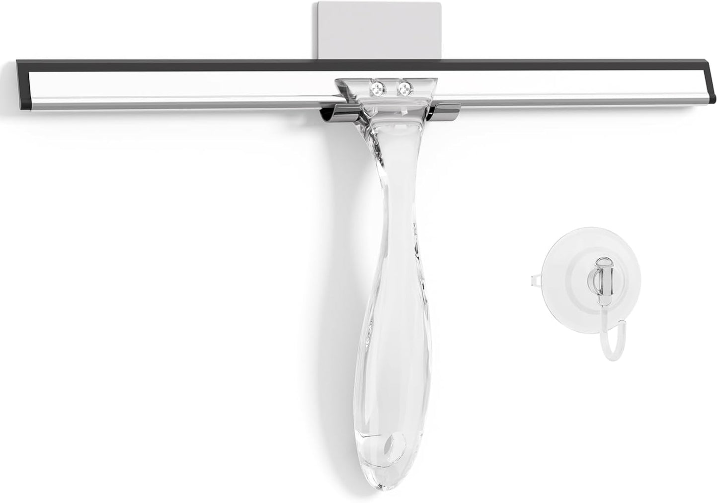 AmazerBath Squeegee for Shower Glass Door, 10 Inches, Clear | All-Purpose squeegee with Suction Hook & Adhesive Hook, Silicone Blade, for Shower Doors, Windows, Tiles and Car Glass