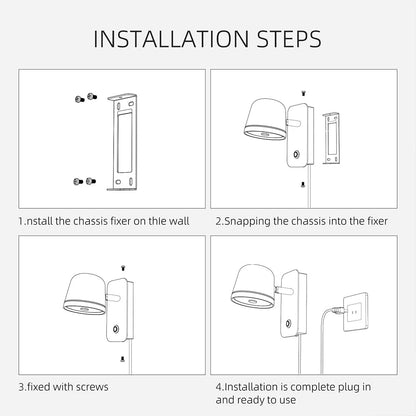 Aisilan LED Plug in Wall Sconce with Touch Dimmable Control Adjustable Wall Mounted Lamp Angle Anti-Glare Matte White Aluminum Bedside Reading Wall Lights for Bedroom Living Room