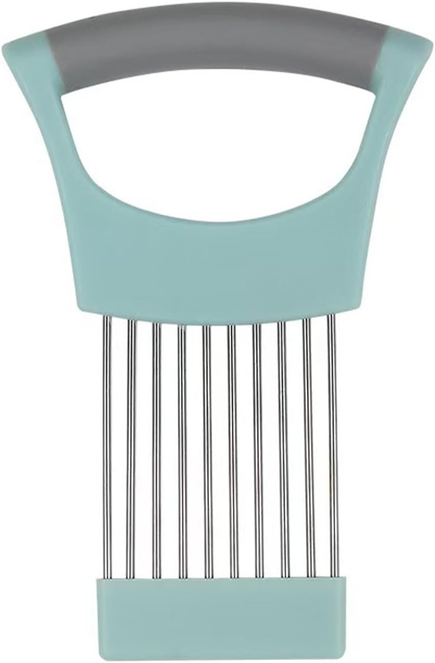 Stainless Steel Onion Holder for Slicing, Vegetable Chopper Assistant with Protective Cover, Food Holder Choppers for Tomatoes Potatoes Meat Lemon, Kitchen Gadget (Green)