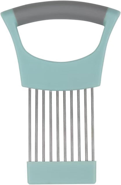 Stainless Steel Onion Holder for Slicing, Vegetable Chopper Assistant with Protective Cover, Food Holder Choppers for Tomatoes Potatoes Meat Lemon, Kitchen Gadget (Green)