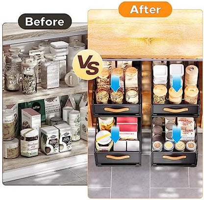 Pull out Cabinet Organizer,Heavy Duty Slide out Pantry Shelves Drawer Storage with Adhesive Nano Film,Sliding Mesh Cabinet Basket with Handle for Kitchen, Bathroom, Home, 11.8"W X 15.7"D X6.2"H,Black