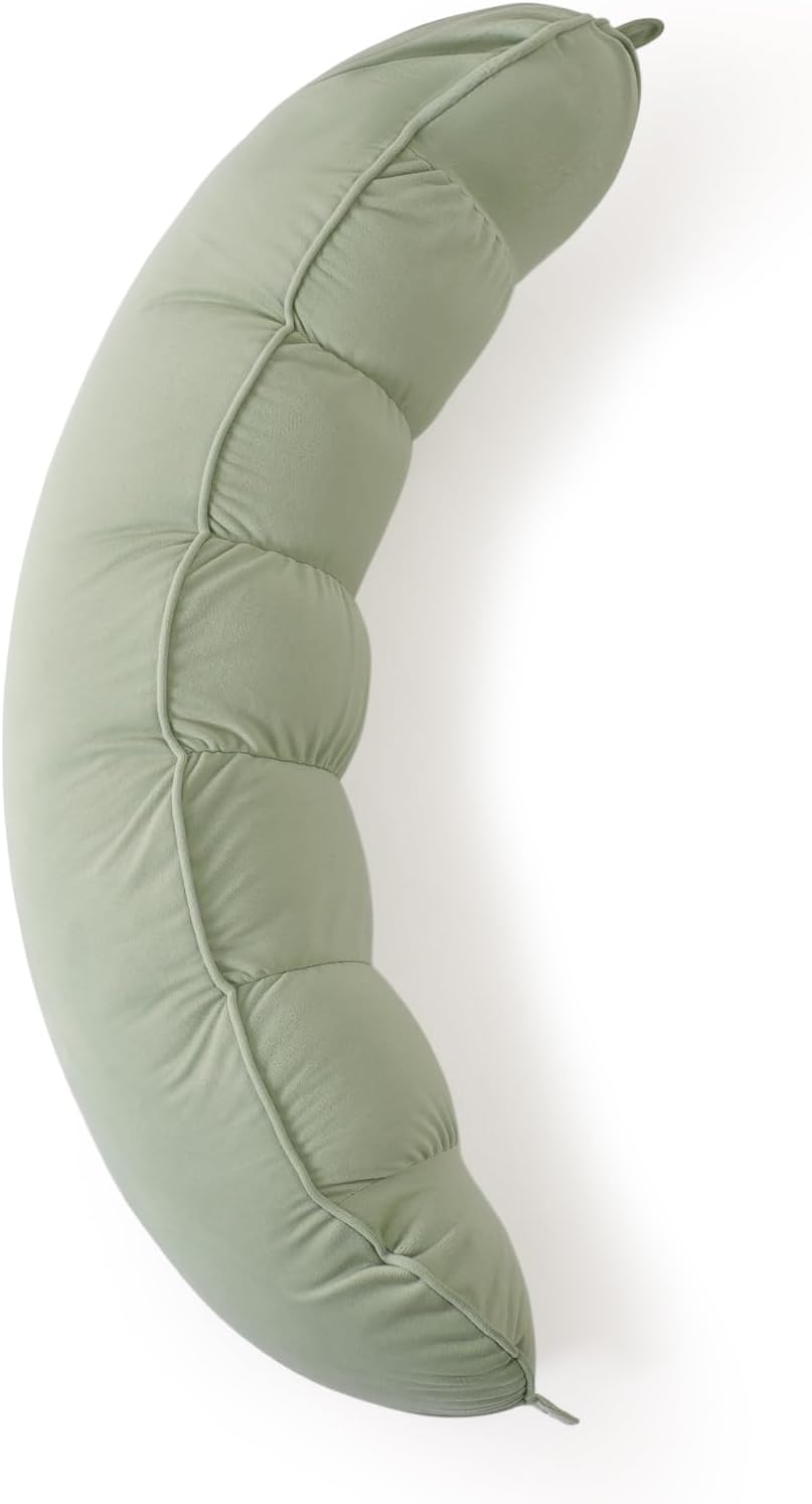 Peallow(Pat. Pend) – Long Round Body Pillow for Adults, Bolster Pillow for Sleeping, Soft and Supportive Pillow for Sleeping & Lumbar Support (Green-White, 29.5")