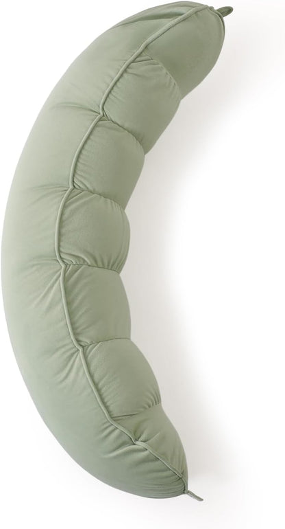 Peallow(Pat. Pend) – Long Round Body Pillow for Adults, Bolster Pillow for Sleeping, Soft and Supportive Pillow for Sleeping & Lumbar Support (Green-White, 29.5")