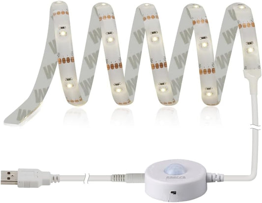 USB Led Light Strip Motion Activated, 3.3ft,Under Bed Light with Automatic Shut Off Timer, Sensor Night Strip Light,Lighting Decoration,Warm White