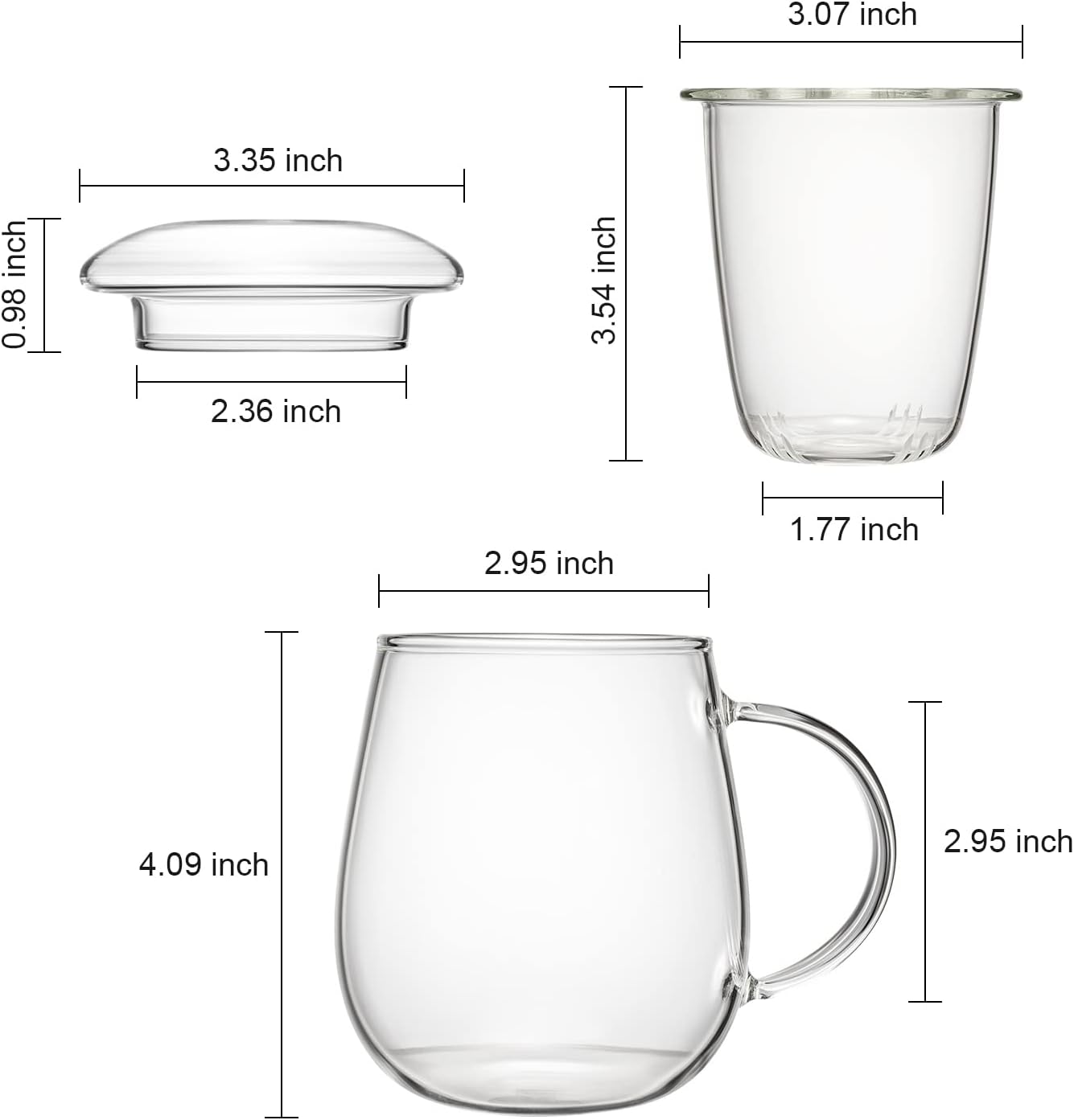 Glass Tea Infuser Cup with Lids and Handle for Blooming & Loose Leaf, 14oz | Borosilicate, Heat Resistance, Lead-free, Microwave & Dishwasher Safe