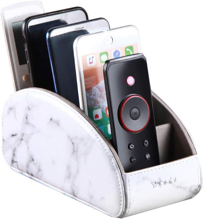 Pu Leather TV Remote Control Holder with 5 Compartments,Remote Caddy/Tray | Bedside Table Desk Storage Box/Organizer for Pen,DVD,Blu-Ray,Media Player,Heater Controller,Cosmetics,Glasses,Office Supplies