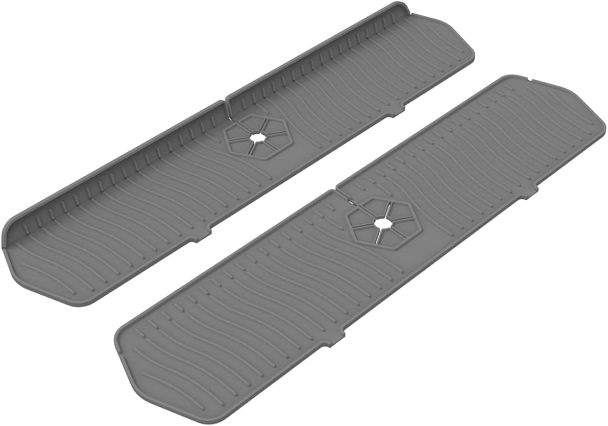 Kitchen Faucet Sink Splash Guard, 24" x 5.6'' Upgrade Silicone Faucet Water Catcher Mat, Sink Draining Pad Behind Faucet, Rubber Drying Mat for Countertop, Bathroom, Farmhouse, RV (Black)