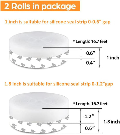 33.5 Ft Weather Stripping Door Seal Strip, Silicone Tape for Draft Stopper, Self Adhesive Shower Door Bottom Seal and Insulation Strip for Door Frame, Windows and Glass Gaps (Transparent, 25+35mm)