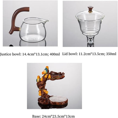Glass Teapot Set Animal Bird Design Semi-automatic Drip Rotating Bowl with Infuser Lazy Kungfu Tea Pot Set (teapot)