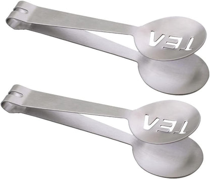 Tea Bag Squeezer, 2PCS Stainless Steel Tea Bag Spoon, Teabag Tong Strainer Holder for Loosing Leaf, Gripping Ice Cube, Sugar (Silver)