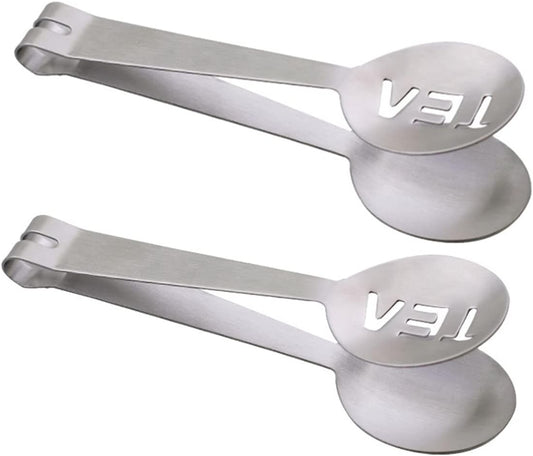 Tea Bag Squeezer, 2PCS Stainless Steel Tea Bag Spoon, Teabag Tong Strainer Holder for Loosing Leaf, Gripping Ice Cube, Sugar (Silver)