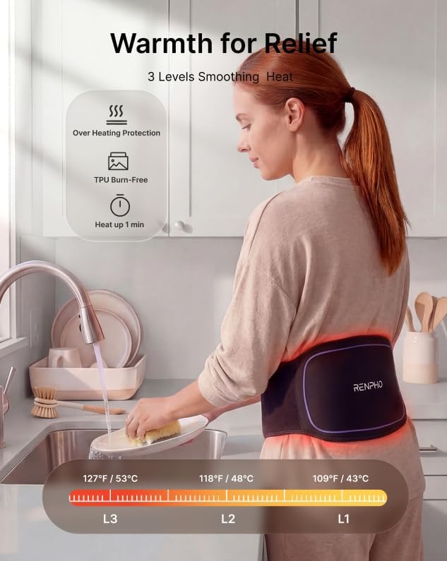 RENPHO Cordless Heating Pad for Back, FSA Eligible Red Light Therapy Belt | FSA Eligible Items Only List HSA Birthday Day Gifts for Men Women, Back Massager Support Lower Back Body, Sweatproof TPU