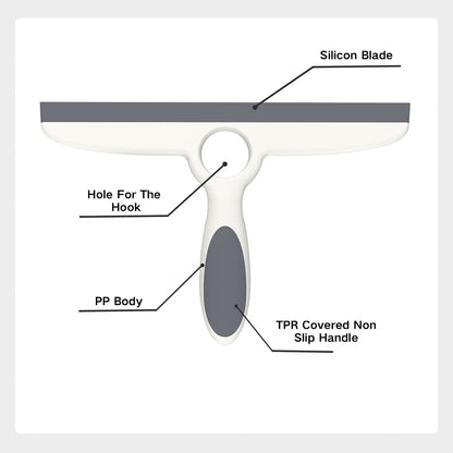 Shower Squeegee for Glass Doors & Walls - 10" Squeegee with Adhesive Hook - Pack of 2/Gray