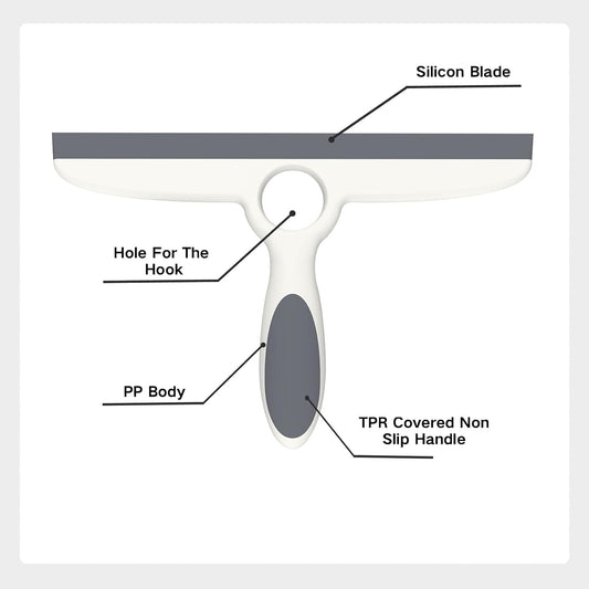 Shower Squeegee for Glass Doors & Walls - 10" Squeegee with Adhesive Hook - Pack of 2/Gray