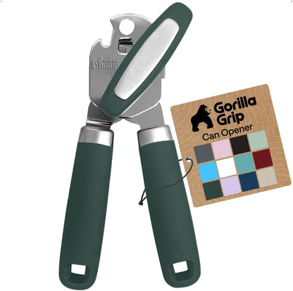 GORILLA GRIP Original Model Stainless Steel Smooth Edge Manual Can Opener and Bottle Openers, US Designed, Comfortable Handle, Oversized Handheld Turn Knob, Multifunctional Kitchen Tool, Gray