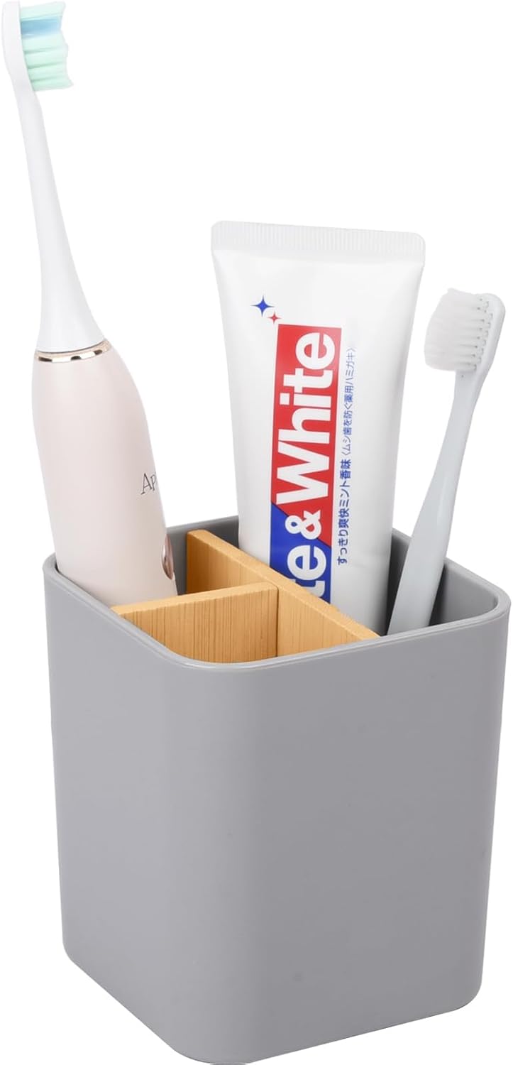 Bamboo Toothbrush Holder for Bathrooms Toothpaste Organizer - Black | Detachable Inserts, 3 Slots, Bathroom Counter Organizer, for Kids Electric Toothbrushes, Floss, Razors
