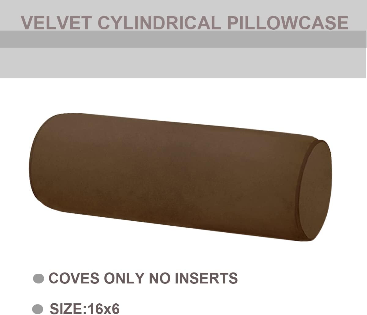 Neck Roll Pillowcases Velvet Cylindrical Pillow Covers 16"x6" with Hidden Zipper for House Home Decor Neck Roll Pillow Cervical Neck Roll Memory Pillow Cylinder Round Cushion (Black, 16x6)