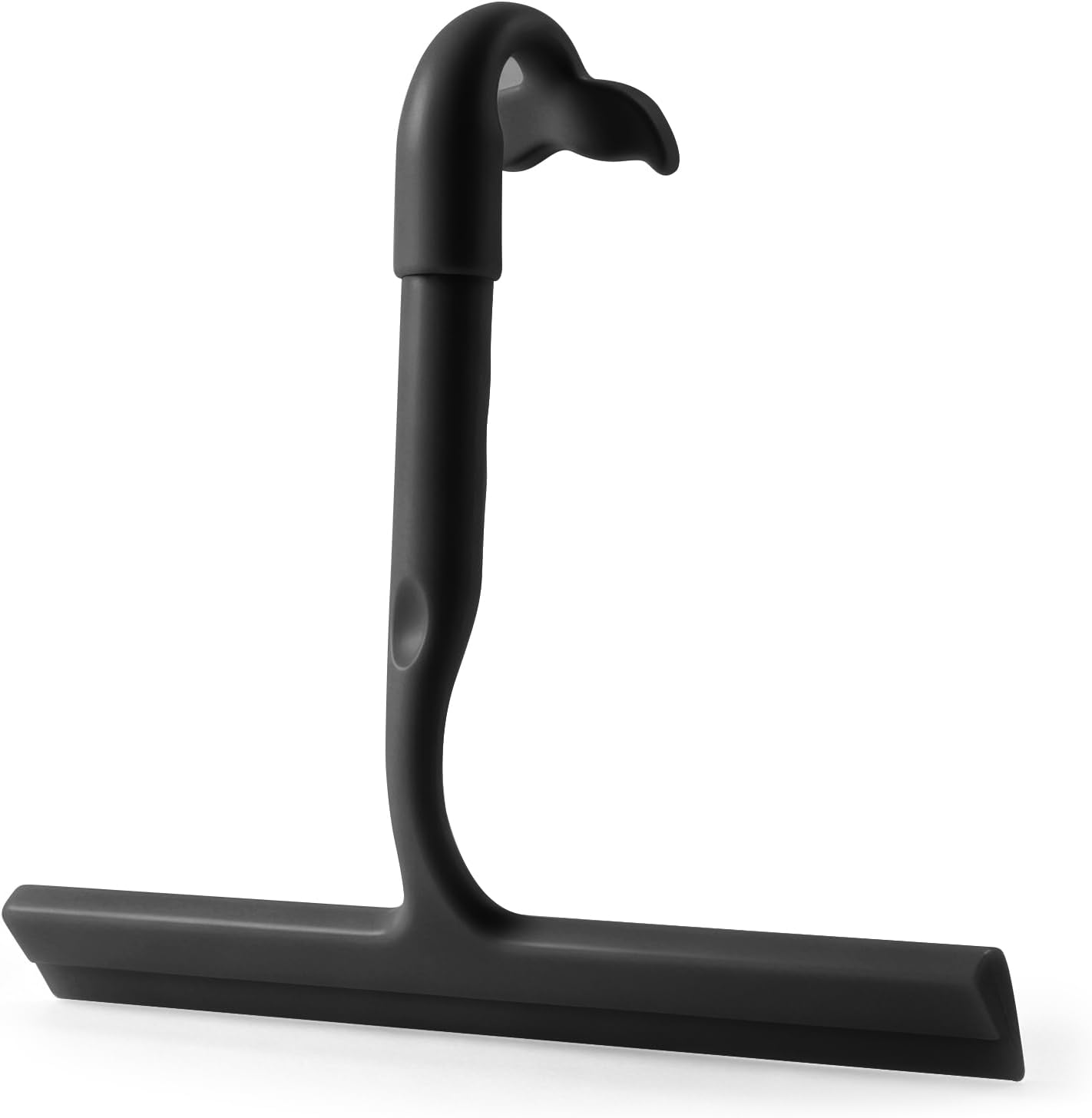 Shower Squeegee for Glass Doors, 8-Inch Silicone, Fishtail Hook, Black | One-Piece Silicone Squeegee for Shower Glass, Fishtail Hook, Non-Slip Grip, Quiet Glide; Tile, Mirrors, Windows & Car Glass