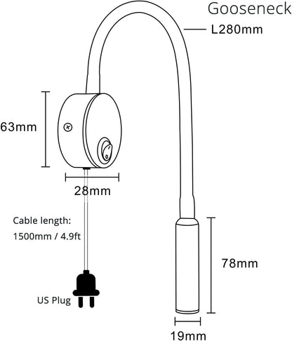 2-Pack Wall Mounted LED Reading Lamp Focused 25° Spotlight for Bedroom headboard Marine Cabin Boat Yacht Interior Light Hotel Suite Hospital Patient Room Bedside Sconce 4.92ft Cord