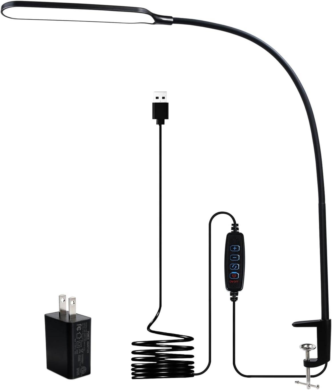 18W 3000LM LED Clamp Desk Lamp | CRI 95 Eye-Caring Light with Remote & Touch Control, 360 Flexible Gooseneck, 3 Color Modes for Home Office(Adapter Included)