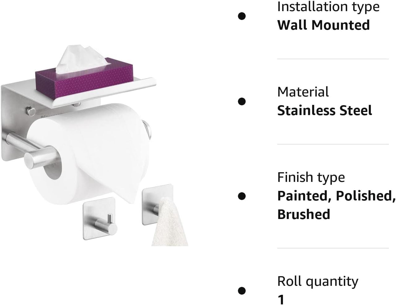 WDFAACK Chrome Toilet Paper Holder with Shelf for Extra Storage, 2-in-1 Wall Mounted Bathroom Tissue Stand for Cell Phone and Small Items