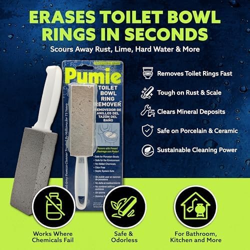 PUMIE Pumice Stone Toilet Bowl Cleaner (1-Pack) - Heavy Duty Scouring Stick for Toilet - Pumice Stone for Cleaning Rings, Bowls, Hard Water Stains, Lime, Rust, Sink - Includes Handle for Easy Use