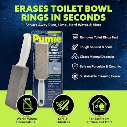 PUMIE Pumice Stone Toilet Bowl Cleaner (1-Pack) - Heavy Duty Scouring Stick for Toilet - Pumice Stone for Cleaning Rings, Bowls, Hard Water Stains, Lime, Rust, Sink - Includes Handle for Easy Use