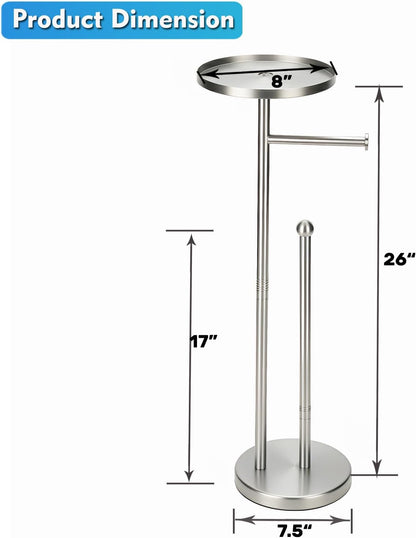Gold Toilet Paper Holder with Shelf, Tissue Roll Holder Stand with Storage for Holding Extra 4 Toilet Paper Rolls, Stainless Steel Rustproof Freestanding (Brushed Gold)