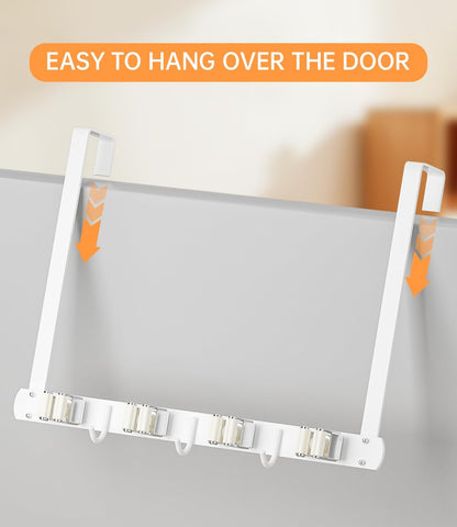 Broom Holder Over The Door with Hooks -304 Stainless Steel (Black) | Save Space, Anti-Rust & Sturdy, Mop and Broom Holder Wall Mounted or Hanging Over The Door, for Garage Laundry Kitchen