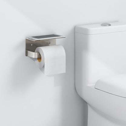 Gypie Toilet Paper Holder with Marble Shelf, Wall Mounted Matte Black | Toilet Roll Holder Black for Bathroom Washroom, Extended Base