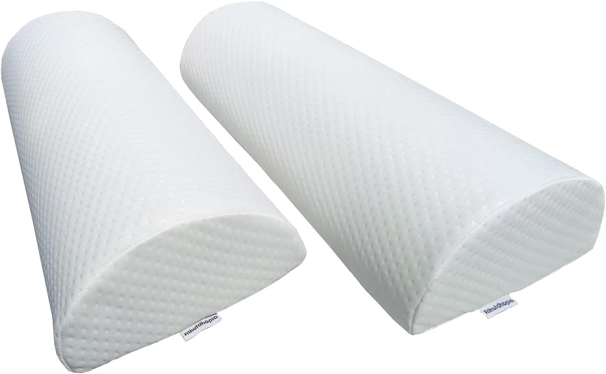 2 Pack Half Moon Bolster Pillow for Legs, Knees, Lower Back.Semi Roll Round Pillow for Ankle and Foot Comfort, Head Neck Spine Hip Pain Relief,Machine Washable Cover