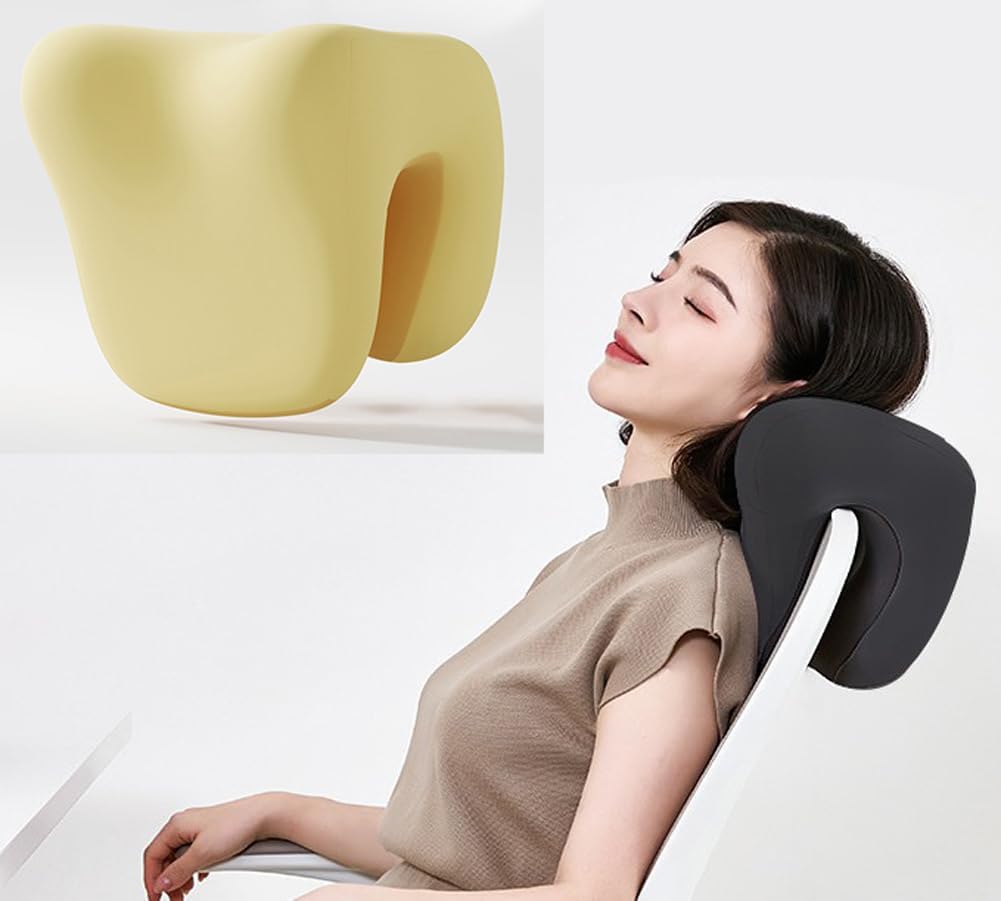Ergonomic Headrest Recliner Neck Support Pillow,Memory Foam Office Chair Headrest Attachment Cushion for Napping,Cervical Support Pillow with Removable Cover (Beige)