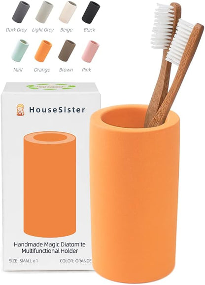 Fast-Drying Diatomite Toothbrush Holder - Bathroom Countertop Organizer Stand for Toothpaste, Makeup Brushes, Razors & Accessories (Dark Grey)
