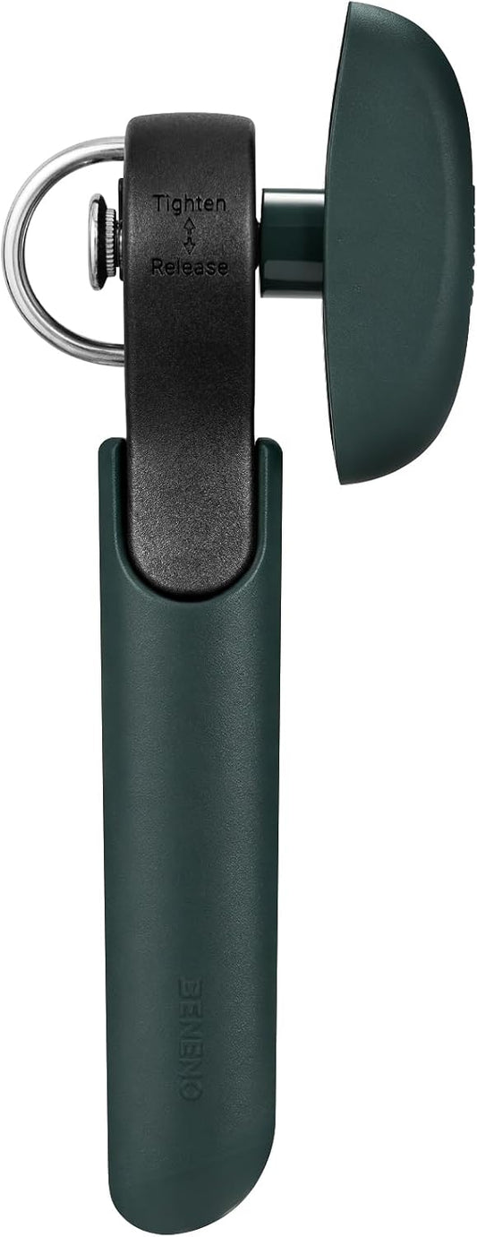 Beneno Side Cut Manual Can Opener, Smooth Cut with No Sharp Edges, Green | Premium Sharp DC53 Steel Blade, Soft Non-Slip Grip & Effortless Easy-Turn Knob