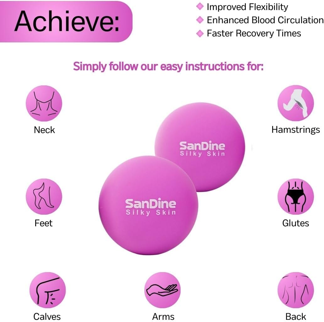 Lacrosse Massage Balls for Deep Tissue Massage - Release Tension Relieve Muscle Soreness Improve Flexibility - Ideal for Myofascial Release Trigger Point Therapy - 2Pack Yoga Balls by Sandine (Red)