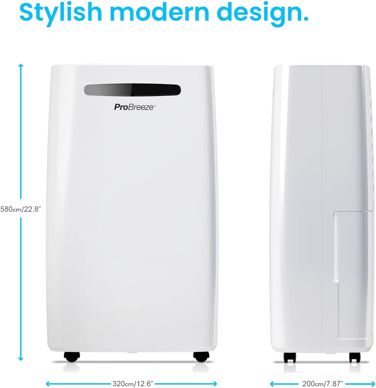 Pro Breeze Electric Mini Dehumidifier, 2200 Cubic Feet (250 sq ft), Compact and Portable for High Humidity in Home, Kitchen, Bedroom, Basement, Caravan, Office, Garage