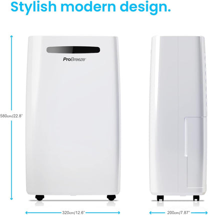 Pro Breeze Electric Mini Dehumidifier, 2200 Cubic Feet (250 sq ft), Compact and Portable for High Humidity in Home, Kitchen, Bedroom, Basement, Caravan, Office, Garage