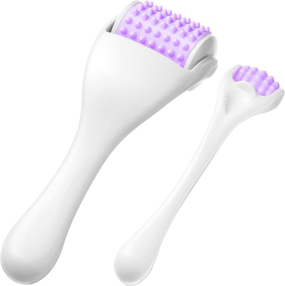 Tondiamo 2 Pcs Muscle Roller Portable Small Silicone Massager Roller Deep Tissue Muscle Massage Stick Cellulite Remover Scar Tissue Massager for Relief Face Neck Arm Back Leg(White,Silicone)