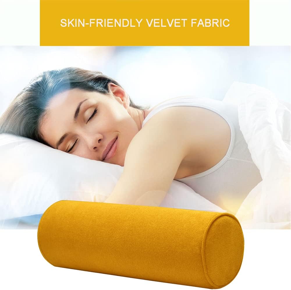 Cylinder Round Memory Foam Support Pillows Cervical Neck Roll Pillow with Pillowcase Soft, Comfortable and Breathable for Sleeping, Chair, Car, Sofa，Travel (Navy Blue, 24X6)