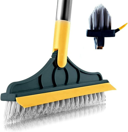 2 in 1 Cleaning Scrub Brush Grout Brush Scrapee 3 Poles 47.6'' Floor Scrub Brush with Long Handle V-Shape Stiff Bristle Brush Scrubber with Squeegee 120°Rotate Shower Scruber for Bathroom Glass
