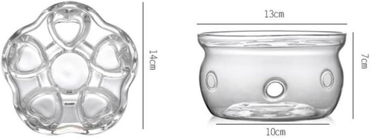 OSALADI Heart-Shaped Glass Tea Pot Base Warmer, Creative Insulated Crystal Heating Stand, Stylish Glass Tea Accessory for Home and Office Use